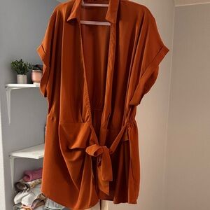 SHEIN Rust Tie-Front Blouse